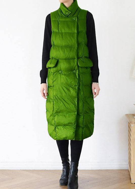 fine green back side winter parkas plus size clothing winter jacket stand collar sleeveless winter outwear - SooLinen