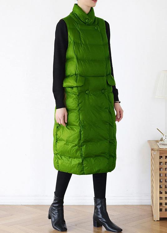 fine green back side winter parkas plus size clothing winter jacket stand collar sleeveless winter outwear - SooLinen