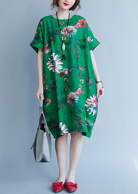 feines grünes Chiffonkleid Oversize Reisekleid Boutique Kurzarm Drucke Chiffon Kleidung Kleider