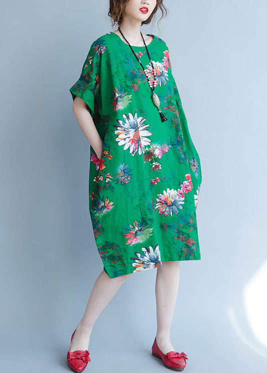 feines grünes Chiffonkleid Oversize Reisekleid Boutique Kurzarm Drucke Chiffon Kleidung Kleider