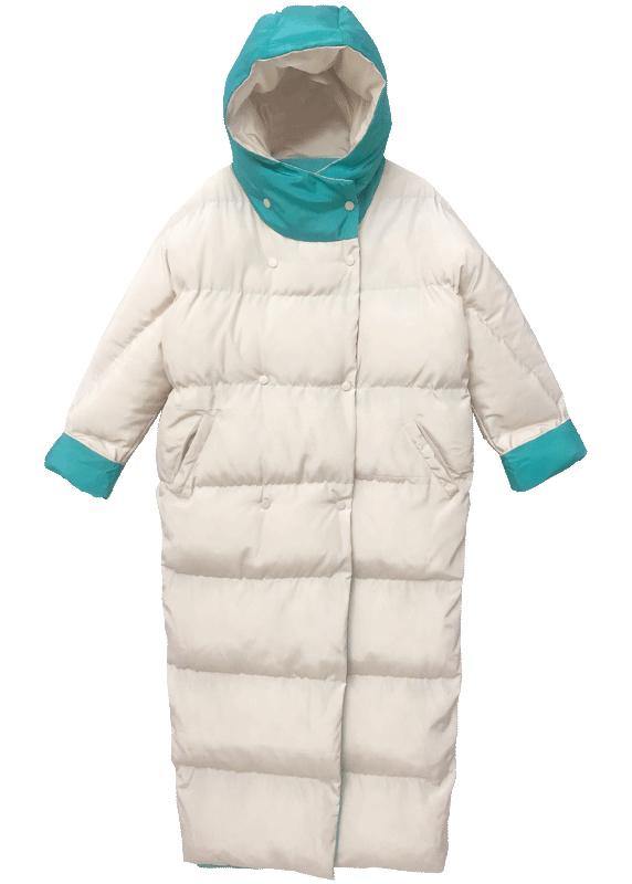 fine green patchwork warm winter coat plus size hooded two ways to wear fine overcoat - SooLinen