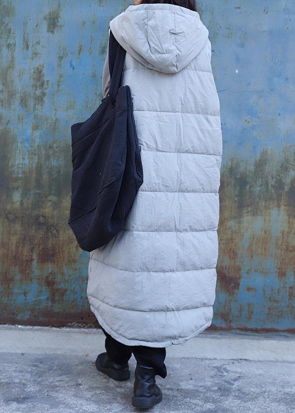 fine light gray sleeveless winter parkas oversized Jackets & Coats hooded big pockets coats - SooLinen