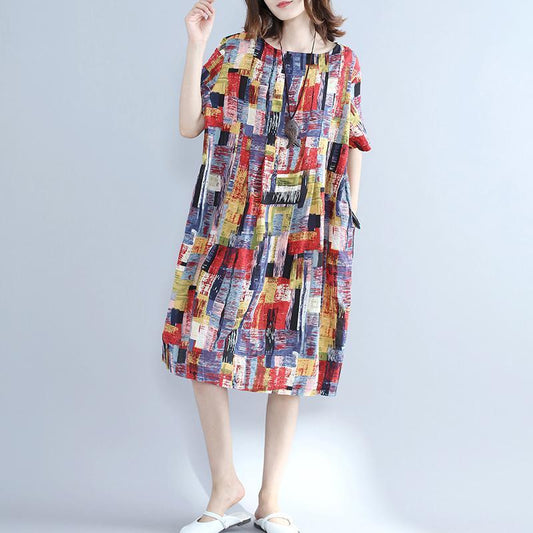 feine mehrfarbige Kleider aus reiner Baumwolle Oversize-Hemdkleid fein geschnittene Baumwollkleider mit Rundhalsausschnitt