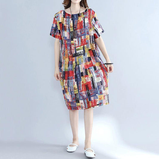 feine mehrfarbige Kleider aus reiner Baumwolle Oversize-Hemdkleid fein geschnittene Baumwollkleider mit Rundhalsausschnitt