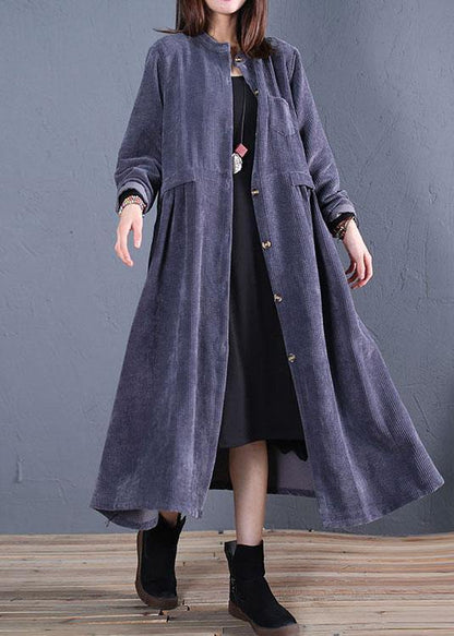 fine navy coats plus size fall o neck pockets long coat - SooLinen