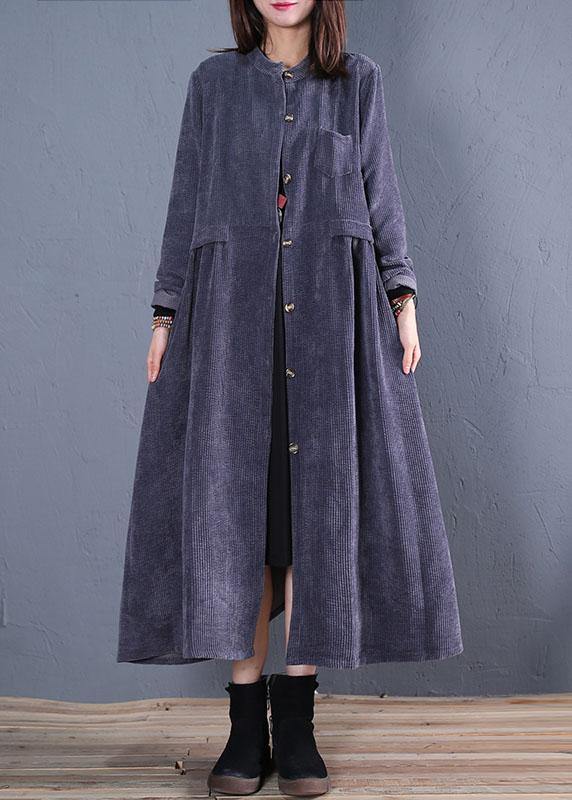 fine navy coats plus size fall o neck pockets long coat - SooLinen