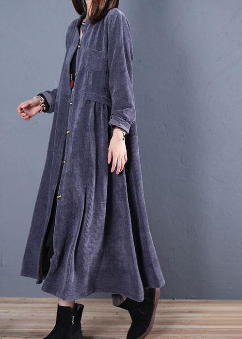 fine navy coats plus size fall o neck pockets long coat - SooLinen