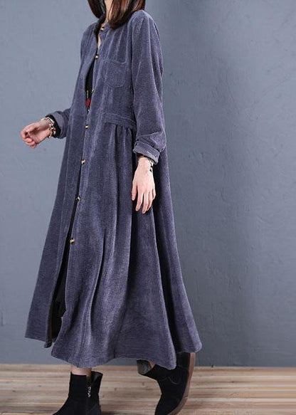 fine navy coats plus size fall o neck pockets long coat - SooLinen