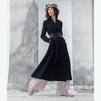 feine marineblaue Wollmäntel in Übergröße Wintermantel Langarmjacken