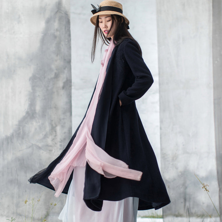 feine marineblaue Wollmäntel in Übergröße Wintermantel Langarmjacken