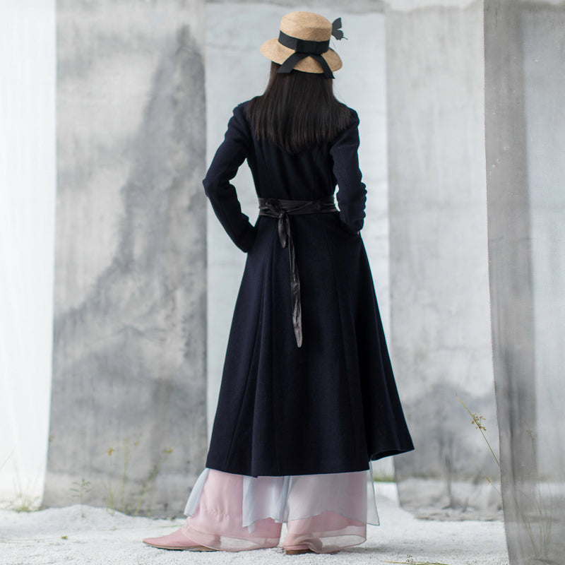 feine marineblaue Wollmäntel in Übergröße Wintermantel Langarmjacken