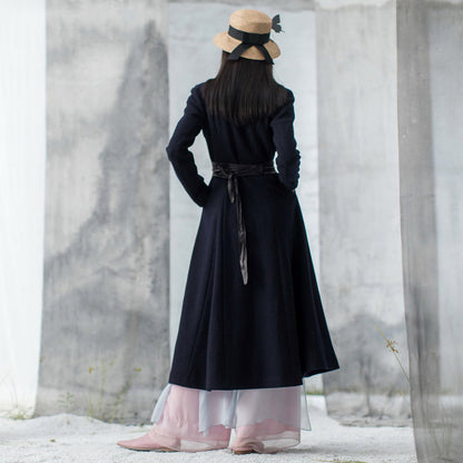 feine marineblaue Wollmäntel in Übergröße Wintermantel Langarmjacken