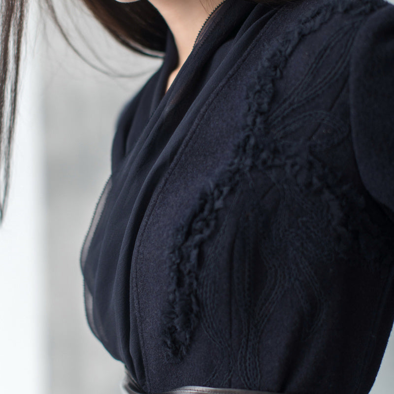 feine marineblaue Wollmäntel in Übergröße Wintermantel Langarmjacken