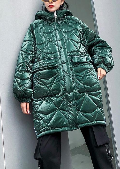 fine oversize winter jacket green hooded zippered Parkas for women - SooLinen