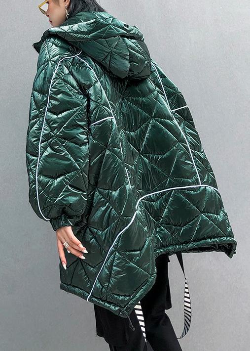fine oversize winter jacket green hooded zippered Parkas for women - SooLinen