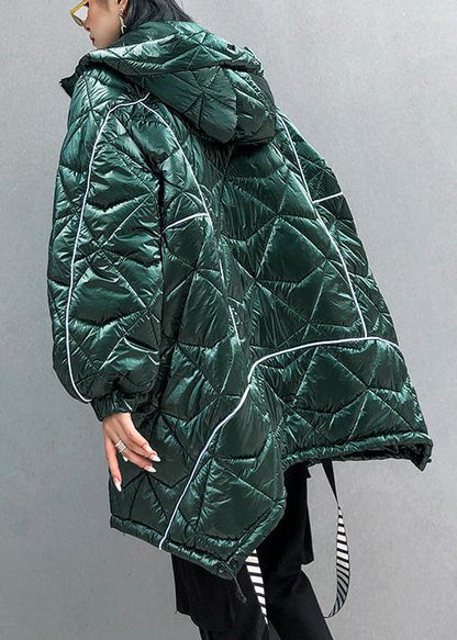 fine oversize winter jacket green hooded zippered Parkas for women - SooLinen