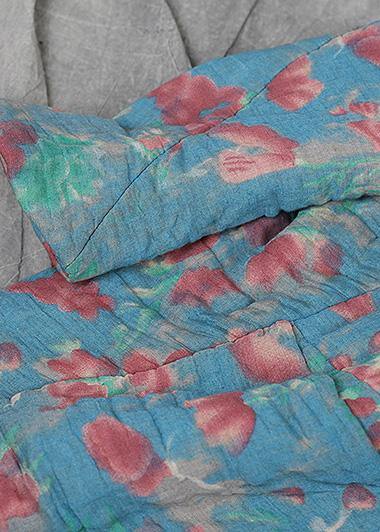 fine oversized down jacket hooded winter outwear blue prints winter casual outfit - SooLinen