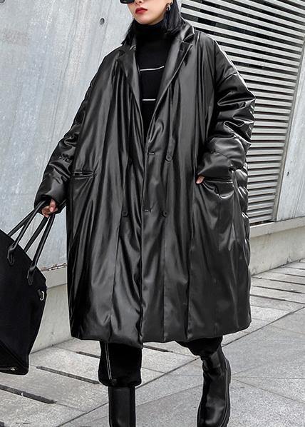 plus size clothing snow jackets Notched coats black double breast duck down coat - SooLinen