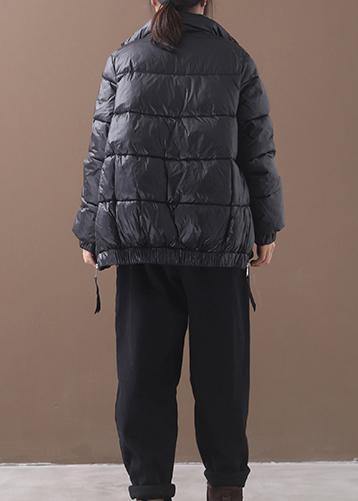 fine plus size down jacket patchwork plaid coats black winter side zippered warm winter coat - SooLinen