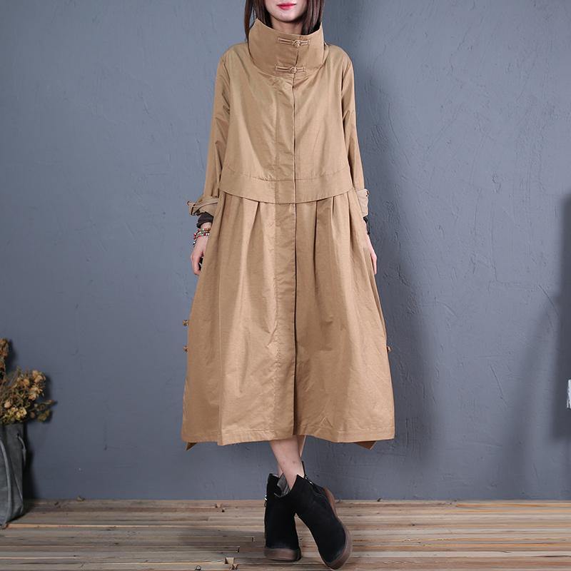 fine plus size long coats fall outwear khaki side open Coats - SooLinen
