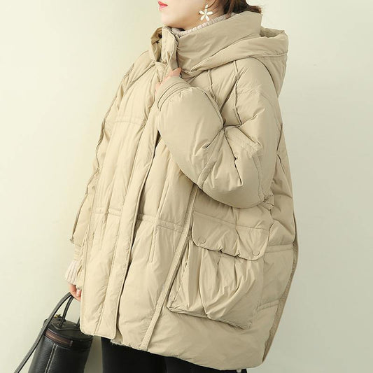 plus size snow jackets coats khaki hooded patchwork warm coat - SooLinen