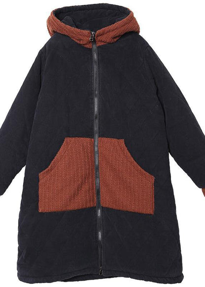 fine plus size winter coats black hooded zippered winter parkas - SooLinen