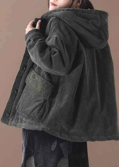 fine plussize snow jackets hooded outwear green short women coats - SooLinen