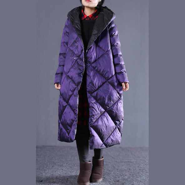feiner lila Winter-Oversize-Parka mit Kapuze, Luxustaschen, Reißverschluss, Baumwollmantel