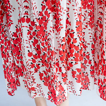 feines rotes Baumwoll-Leinen-Kleid, trendiges Plus-Size-Kurzarm-Print-Baggy-Kleid, Baumwollkleid 2018, V-Ausschnitt, Reisekleidung