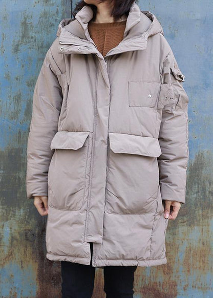 fine trendy plus size Jackets & Coats winter outwear khaki hooded winter outwear - SooLinen