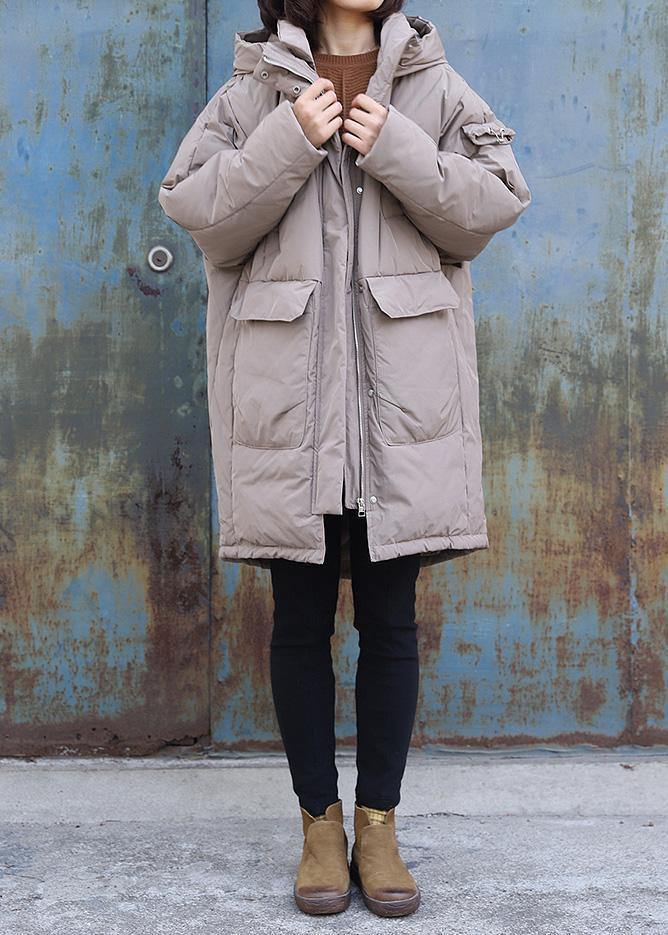 fine trendy plus size Jackets & Coats winter outwear khaki hooded winter outwear - SooLinen