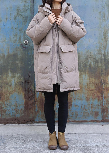 fine trendy plus size Jackets & Coats winter outwear khaki hooded winter outwear - SooLinen