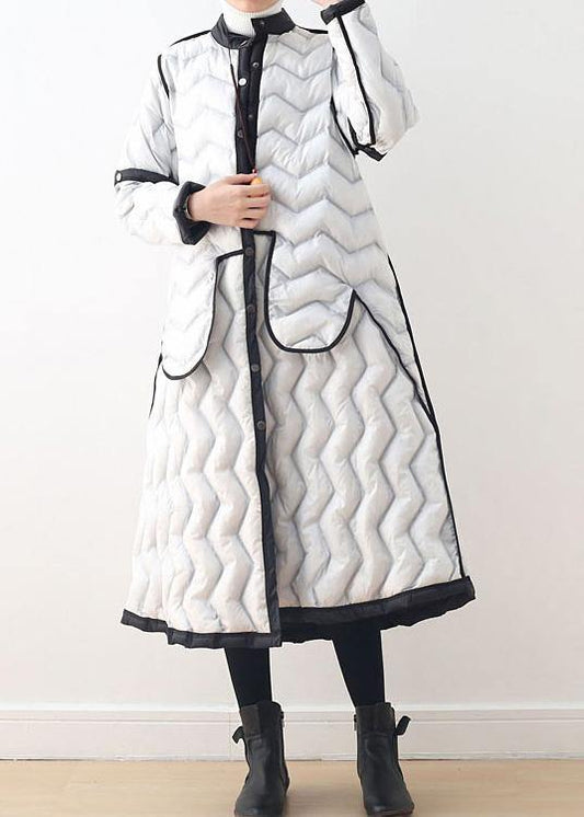 fine trendy plus size womens parka high neckJackets black whiteWear on both sideswarm winter coat - SooLinen