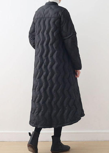 fine trendy plus size womens parka high neckJackets black whiteWear on both sideswarm winter coat - SooLinen