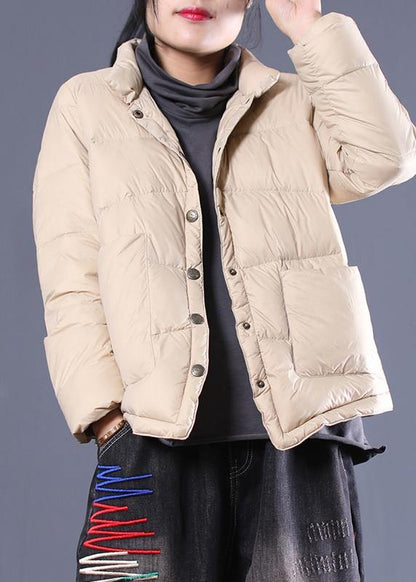 fine women parka overcoat beige stand collar warm winter coat - SooLinen