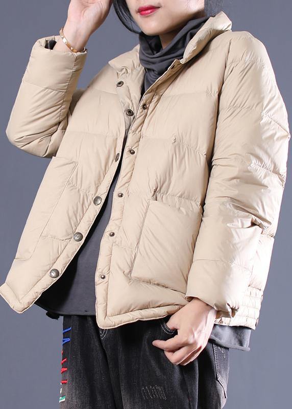 fine women parka overcoat beige stand collar warm winter coat - SooLinen