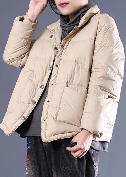 fine women parka overcoat beige stand collar warm winter coat - SooLinen