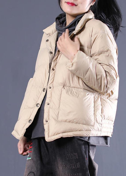 fine women parka overcoat beige stand collar warm winter coat - SooLinen