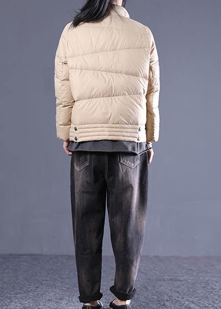 fine women parka overcoat beige stand collar warm winter coat - SooLinen