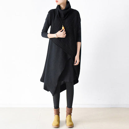 zweiteilige schwarze Strickkleider asymmetrisches Winterkleid asymmetrisches Design 2024 Winter