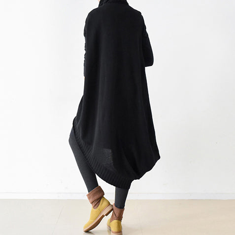 zweiteilige schwarze Strickkleider asymmetrisches Winterkleid asymmetrisches Design 2024 Winter