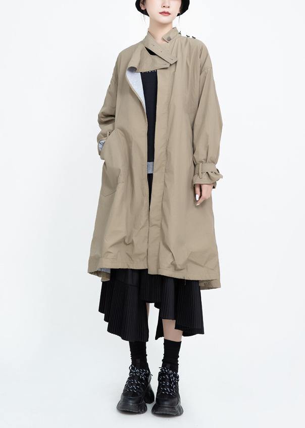 two ways to wear Fashion asymmetriccoats women khaki Midi jackets - SooLinen