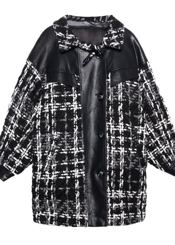 vintage Loose fitting Winter coat thick outwear plaid patchwork woolen coats - SooLinen