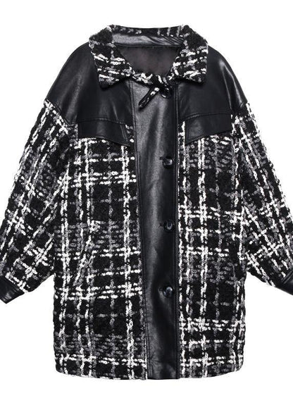 vintage Loose fitting Winter coat thick outwear plaid patchwork woolen coats - SooLinen