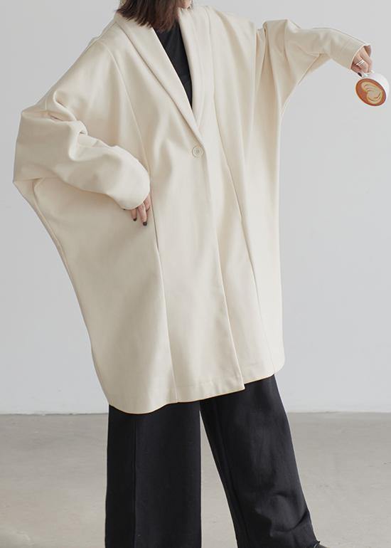 vintage beige wool overcoat Loose fitting Coats Batwing Sleeve pockets coats - SooLinen