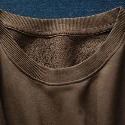 Vintage schwarzes Herbstkleid Locker sitzendes Baumwollkleid mit Prints Feines seitlich offenes Herbstkleid