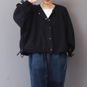 Vintage schwarzer langer Mantel Locker sitzender Stehkragen Jacken &amp; Mäntel Mode Langarmmäntel