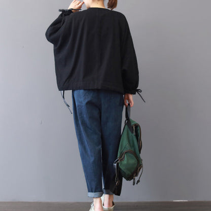 Vintage schwarzer langer Mantel Locker sitzender Stehkragen Jacken &amp; Mäntel Mode Langarmmäntel