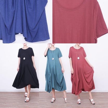Vintage schwarzes langes Leinenkleid plus Größe Kurzarm Leinen Kleidung Kleider Neue asymmetrische Saum Maxi-Kleider