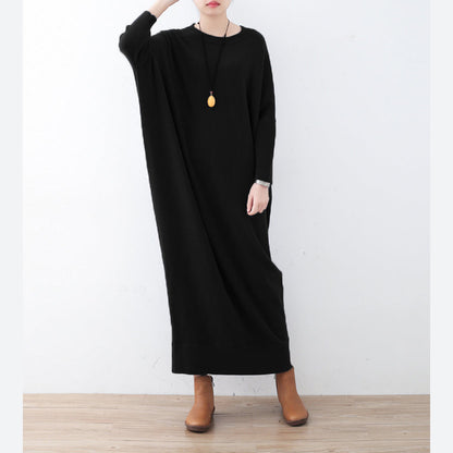 Vintage blaues Strickkleid Plussize Winterkleider Feines Winterkleid mit Fledermausärmeln